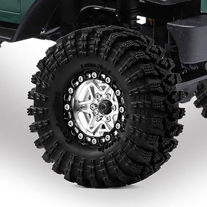 1.3" Pre-Assembled Beadlock Wheels and Tires 70mm (2.75in) for SCX24 TRX4M 1/18 1/24 RC Crawlers – Aluminum Rims, Soft Rubber Tires with Foam Inserts, Easy-Install Upgrade Parts (Silver) - color: Silver