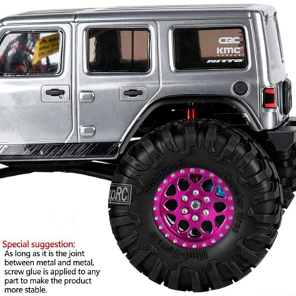 for 1/18 1/24 Axia l SCX24 TRX4M,1.3 Beadlock RC Wheels and Tires,1.3" Aluminum & Brass RC Wheel Hub Rim Rubber Tires RC Truck Tires Heavy Duty Rim.Pink 4PCS - color: (4pcs）pink