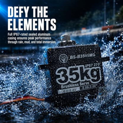 35KG Brushless Large Torque HV Full Metal Gear IP67 Waterproof Steering Digital Servo with 25T Servo Horn for RC Car Robot Boat Truck Robot Parts (BS-B3509MG-270 Degree) - color: Bs-b3509mg-270 Degree