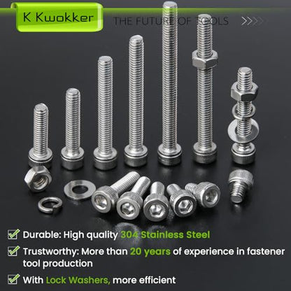 1040PCS M4 Nuts and Bolts Assortment Kit 4mm-45mm, 304 Stainless Steel M4 Screw Assortment, Hex Socket Head Cap Machine Screws Bolts and Nuts Kit Silver 4/6/8/10/12/14/16/20/25/30/35/40/45mm - size: B.M4