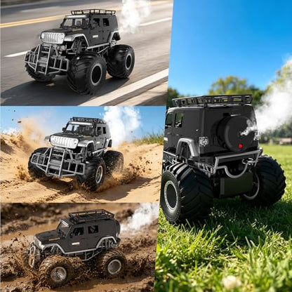 Highspeed Off-Road rc Monster Truck with Light Spray 2.4GHz Upright 360 Rotate 4WD Monster Trucks rc Cars, 20+ KM/H Monster Trucks 70min (Max) Runtime, Back to School Birthday Gift Toddler Toys 8-12 - color: Upgrade Blk