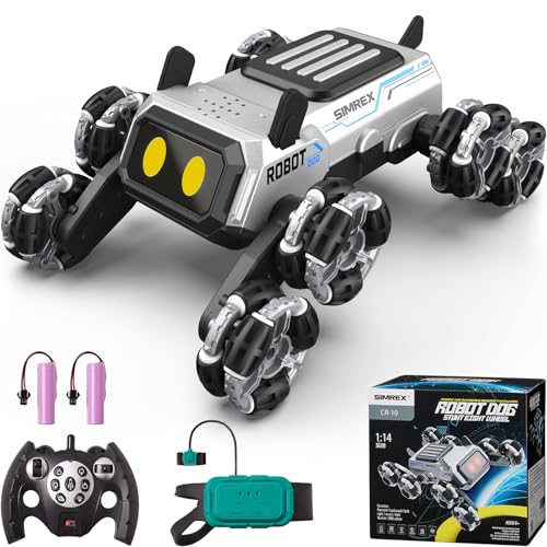 SIMREX Robot Dog RC Stunt Car Toys - Gesture Sensing Remote Control car with Mecanum Wheels, LED Eyes, 3 Sound Effects, Birthday Gift for Kids Boys Girls - style: Stunt Car