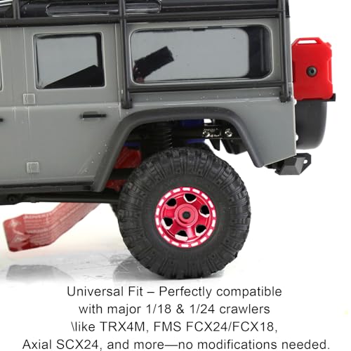 1.0 Beadlock Wheels and Tires Set 57 x 24 mm 1.0 inch Rubber Rock Crawler Tires & Alloy Blade Wheels for 1/18 1/24 Axial SCX24 TRX4M Gladiator Bronco C10 JLU Deadbolt RC Crawler Upgrade (Red) - color: Red