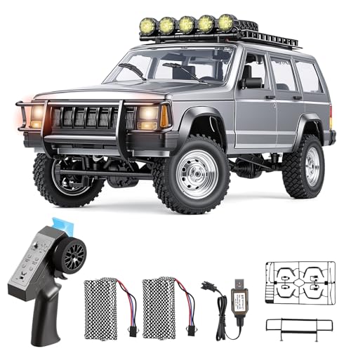 Goolsky RC Rock Crawler, 1:12 Scale Remote Control Car, 4WD Off Road RC Truck, 2.4Ghz All Terrains Climbing Vehicle, RC Car with LED Lights for Adults, Include 2 Batteries (Silver) - color: Silver