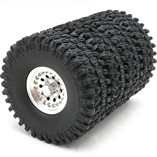 4pcs 1.9 Beadlock Wheels and Tires Height 120mm Tyre & Aluminum Rims with Heavy Metal Rings for 1/10 RC Mud Crawler Truck SCX10 TRX4 CC01, HS700651
