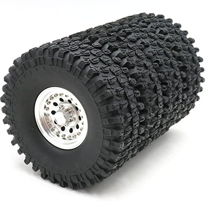 4pcs 1.9 Beadlock Wheels and Tires Height 120mm Tyre & Aluminum Rims with Heavy Metal Rings for 1/10 RC Mud Crawler Truck SCX10 TRX4 CC01, HS700651