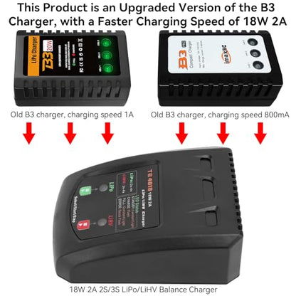 LiPo Battery Charger - 2S 3S 4S RC Car Batteries Balance Chargers 18W 2A for LiPo(7.4-14.8V) LiHV(8.7-17.4V) with XH3P XH4P XH5P Plug for RC Battery Boat Airplane Truck Quadcopter Airsoft
