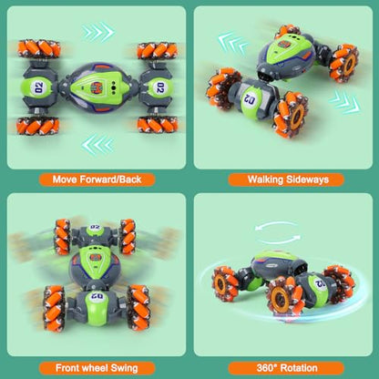 QXHOL Gesture Sensing RC Stunt Car, 4WD Remote Control Cars Toys | 2.4Ghz Hand Control Drift Car with Lights Music for Boys 6-12 Year Old, Best Birthday Gifts for Kids - color: Grey Green