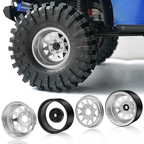 OGRC 1/10 RC Crawler Wheels 1.9" Aluminum Beadlock Wheel Rims | Offset -8.9mm Wheels, 1.9 Beadlock Wheels, for for TRX4 SCX10 Redcat GEN7 GEN8 RC4WD D90 Crawler, Silver - color: Silver