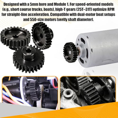 M1 Gear 26T 5mm Bore 3-Pack – High-Precision Hardened Steel Motor Pinion Gear for 1/8 1/10 RC Crawler, Monster Truck, Short Course Truck & Boat (Compatible with Traxxas Axial, FMS, HSP Redcat Losi) - style: M1 3Pcs 26T