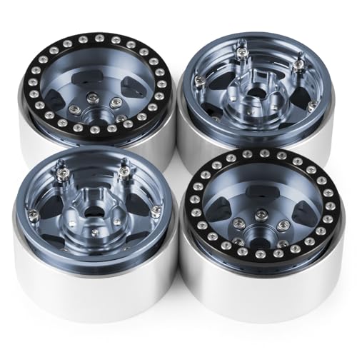 4PCS Aluminum 1.9" Beadlock Wheels Rims for Axial SCX10,TRX4 D90 1/10 RC Crawler Car Accessories Upgrades Parts - color: Titanium
