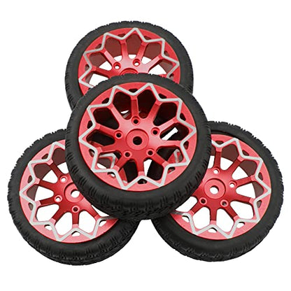 ShareGoo Metal Wheel Rims with Rubber Tire RC 12mm Hex Compatible with HSP Tamiya Kyosho RedCat Sakura WLtoys 1/10 RC On-Road Racing Touring Car (Red) - color: Red