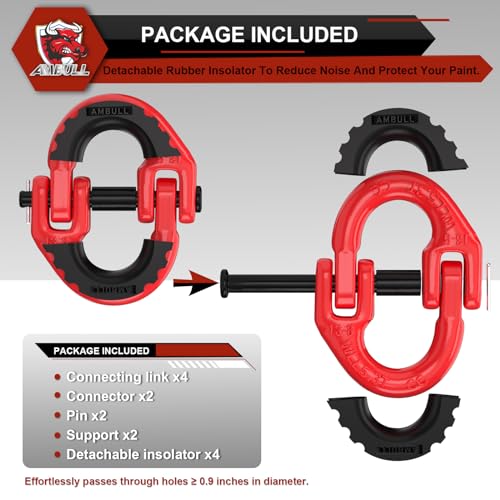 2 Pack 1/2" Safety Chain Connector Link, G80 Tow Hitch Hammerlock Coupling Link, Tow Chain Connector with 12000 lbs Loading (Red) - color: Red