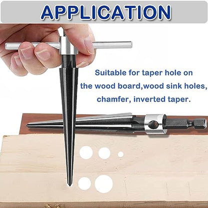 JONMON Tapered Reamer - 5-16mm Hand T Handle Straight Flute Hex Shank Construction Taper Bridge Pin Hole Handheld Reamer Drilling Tool for Chamfering, Sinking Plastic Wood Alloy Steel