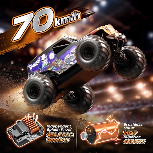 1/14 Brushless RC Cars for Adults, Max 42mph Oil Shock Absorber Electric 4WD High-Speed Off-Road RC Car, Remote Control Car for Adults RC Truck with Two 3S LiPo Batteries 1200 mAh - color: Purple