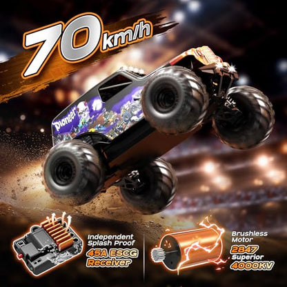 1/14 Brushless RC Cars for Adults, Max 42mph Oil Shock Absorber Electric 4WD High-Speed Off-Road RC Car, Remote Control Car for Adults RC Truck with Two 3S LiPo Batteries 1200 mAh - color: Purple