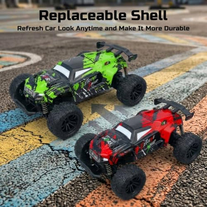 1/18 Remote Control Car with 2 Rechargeable Batteries for Boys Age 3-12 | 2.4GHz All Terrain RC Car with LED Lights & Replaceable Shell, 30 Km/h Off-road RC Truck, Gift for Kids & Beginners