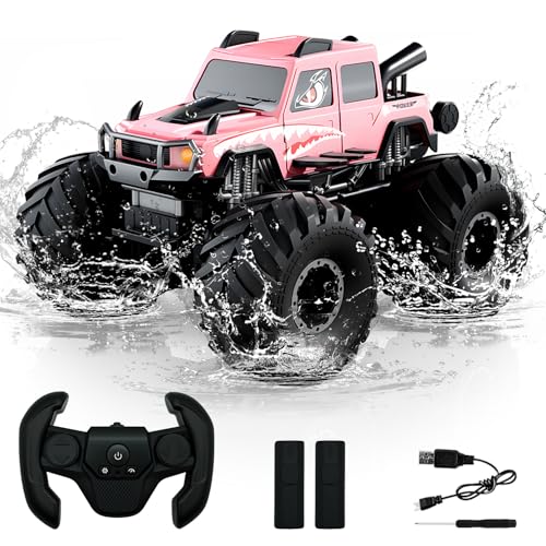 Amphibious Remote Control Trucks,2.4G 1:18 4WD All Terrain Off-Road Waterproof Monster RC Cars Pool Toys Hobby RC Vehicle Christmas Birthday Gifts for Kids Boys Girls 8 9 10 11 12+ Pink - color: Pink