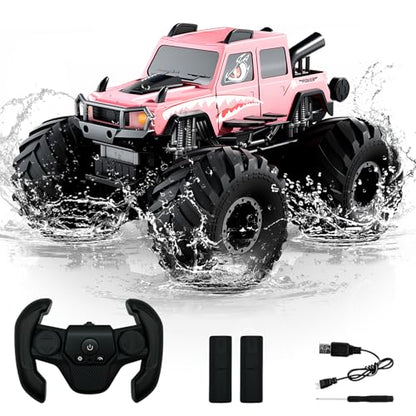 Amphibious Remote Control Trucks,2.4G 1:18 4WD All Terrain Off-Road Waterproof Monster RC Cars Pool Toys Hobby RC Vehicle Christmas Birthday Gifts for Kids Boys Girls 8 9 10 11 12+ Pink - color: Pink