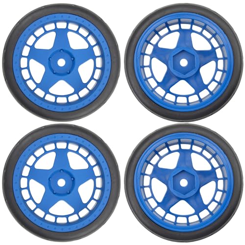 ShareGoo RC OD 2.55" Nylon 12mm Hex Wheels & Rubber Tires Set Compatible with Traxxas Tamiya Sakura HSP Redcat 1/10 RC On-Road Touring Drift Car (Blue) - color: Blue