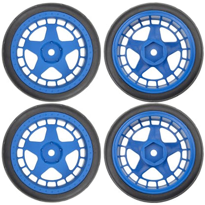 ShareGoo RC OD 2.55" Nylon 12mm Hex Wheels & Rubber Tires Set Compatible with Traxxas Tamiya Sakura HSP Redcat 1/10 RC On-Road Touring Drift Car (Blue) - color: Blue