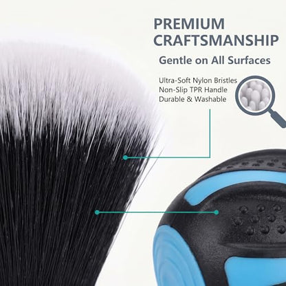 1 PC Car Detailing Brush, Ultra Soft Bristle Interior Cleaning Tool with Storage Rack, Ball-shaped Handle for Dashboard Vents, Universal for Most Cars, Trucks, SUVs (Blue)