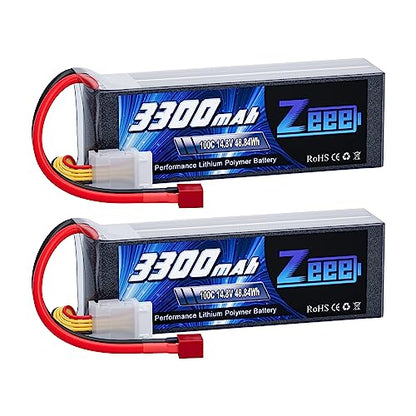Zeee 4S Lipo Battery 3300mAh 14.8V 100C Soft Pack RC Battery with T Plug for RC Airplane Helicopter RC Boat UAV Drone FPV RC Car Truck Boat(2 Pack)