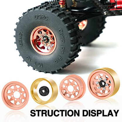OGRC 1.0 RC Wheel Rims with Brass Rings Deep Dish Wheel Rims 1.0 Beadlock Wheels for 1/18 TRX4M 1/24 SCX24 C10 JLU Deadbolt Gladiator Bronco Crawler Car (Rose Gold) - color: Rose Gold