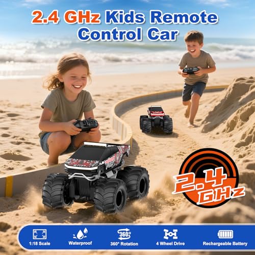 Amphibious Remote Control Car, 1:18 Waterproof Monster Truck Toys RC Cars | 2.4GHz RC Trucks 4WD All Terrain Off-Road Pickup, Kids Christmas Birthday Presents for Boy Girl Toys Age 6 7 8 9 10 11 12 - color: Black