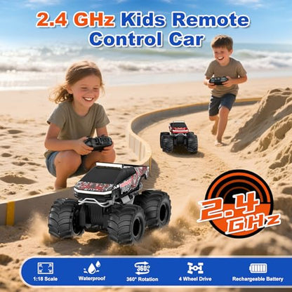 Amphibious Remote Control Car, 1:18 Waterproof Monster Truck Toys RC Cars | 2.4GHz RC Trucks 4WD All Terrain Off-Road Pickup, Kids Christmas Birthday Presents for Boy Girl Toys Age 6 7 8 9 10 11 12 - color: Black