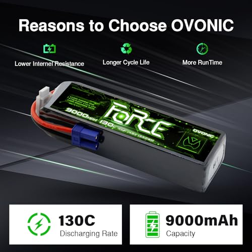 OVONIC Force Series 4S LiPo Battery 9000mAh 14.8V 130C RC attery with EC5 Connector (2 Pack)