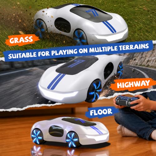 AEROQUEST Gesture Sensing RC Stunt Car for 6+ Years Old Boy and Girl Gift | Remote Control Stunt Drift USB-C Charging Light Spray Sound Gesture Sensing Spotrs Birthday Holiday 6 7 8 9 10 11 12 - color: White