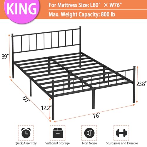 DIIYIV King Metal Bed Frame,Steel Slat Support,Noise Free,Easy Assembly | King Size Bed,Mattress Foundation,Underbed Storage,No Box Spring Needed - size: King