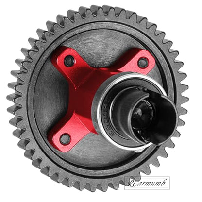 52T Upgrade Part for 1/8 Sledge Center Diff to Straight Shaft,RCarmumb Medium Carbon Steel & Aluminum Heavy Duty Center Differential Spur Gear Shaft Replacement for Sledge Monster Truck,Red - color: Red(1set)
