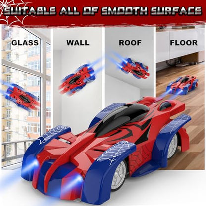 Wall Climbing Remote Control Car with Headlight | 360° Rotating RC Stunt Car, Rechargeable RC Cars Toys for 3 4 5 6 7 8-12 Year Old Boys Girls Kids - color: Red&blue