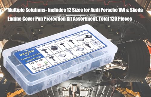 120pcs fits Audi Porsche VW & Skoda Engine Cover Pan Protection Fastener Screw Nut Clip Assortment Fender, Bumper, Radiator Support & Splash Shield Retainer Kit