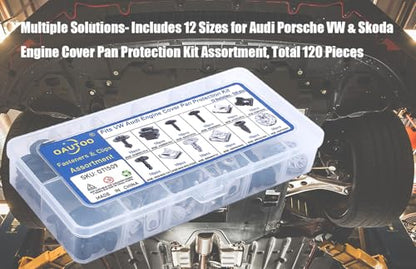 120pcs fits Audi Porsche VW & Skoda Engine Cover Pan Protection Fastener Screw Nut Clip Assortment Fender, Bumper, Radiator Support & Splash Shield Retainer Kit
