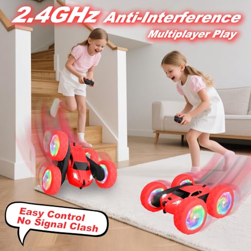 Remote Control Car, Outdoor Toys RC Cars for Kids Ages 6-12, 4WD Double Sided Stunt Vehicle with Upgraded USB-C Modular Batteries, 5 6 7 8 9 10+ Year Old Boy Birthday Red - color: Red