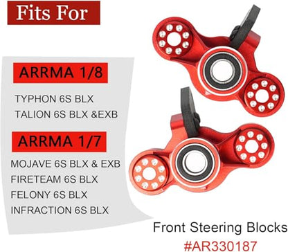 Aluminum Front Steering Knuckles Blocks for ARRMA 1/8 Mojave TYHPON | Infraction FIRETEAM Felony BLX 6S 1/7 4WD,Durable RC Car Caster Blocks C-Hubs w/Bearings,Hub Carriers Parts AR330187 - color: Red, size: Front Steering Knuckles(Thin)