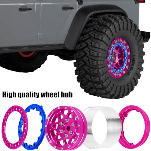 for 1/24 1/18 SCX24 FCX24 TRX4M RC Crawler Car,1.3" RC Tires Wheel Rim,Aluminum RC Truck Tires Wheels Rims,1.3 Beadlock Wheel Rims Heavy Duty Rim (4PCS) Pink - color: 1.3-rim-pink&blue