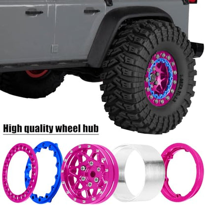 for 1/24 1/18 SCX24 FCX24 TRX4M RC Crawler Car,1.3" RC Tires Wheel Rim,Aluminum RC Truck Tires Wheels Rims,1.3 Beadlock Wheel Rims Heavy Duty Rim (4PCS) Pink - color: 1.3-rim-pink&blue