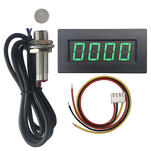 4 Digital Green LED Tachometer RPM Speed Meter + Hall Proximity Switch Magnet Sensor NPN for Lathe Conveyor Belt - color: Green