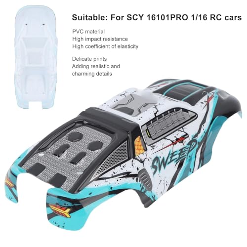 RC Car Shell Body Cover, Anti Scratch RC Car Vehicle Truck Body Shell Spare Parts for 1/16 Scale SCY 16101PRO Off Road Accessories Remote Control Shell Cover Replacement(Blue) - color: Blue