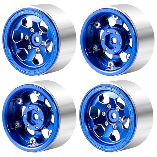 1.3inch beadlock Wheels RC Aluminium Rims for 1/18th TRX4M 1/24th Axial SCX24 RC Crawler Car Upgrade Parts (Blue) - color: Blue