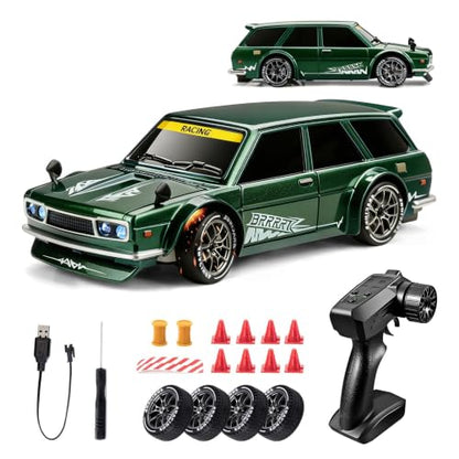 1:24 RC Drift Car,20KM/H 4WD High Speed Remote Control Cars with LED Lights,Adjustable High Speed/Low Speed Ddrift Car,Extra Drifting Tires,Speed Racing Sport Toy Car for Boys and Girls Age 6+ - style: Green Drift Car