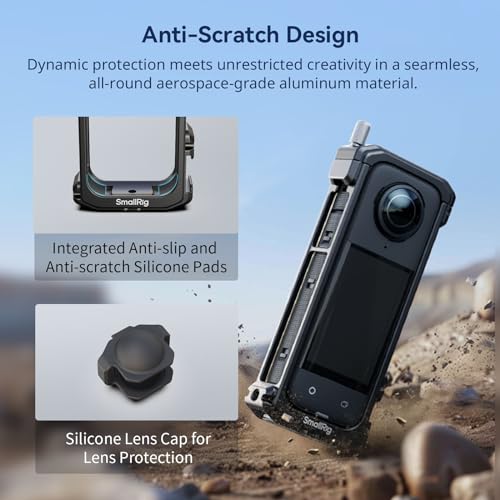 SMALLRIG Cage for Insta360 X4, Aluminum Protective Case for Insta 360 X4 with Silicone Lens Cover, Built-in Cold Shoe and 1/4"-20 Anti-Deflection Threaded Hole - 4278 - style: for Insta360 X4