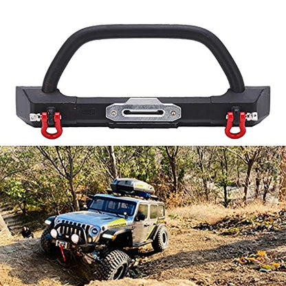 RC Rock Car Metal Front Bumper Heavy Duty Upgrade Parts for SCX10 90046 90047 1/10 RC Crawler Black Steel Aluminum 141x57mm 260g