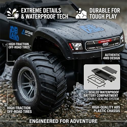 Amphibious Remote Control Car Monster Truck - 4WD Waterproof 1:16 Large All Terrain Off Road Vehicle RC Drift Cars Beach Pool Toys Gifts for Boys Kids 8-12 - color: Blue