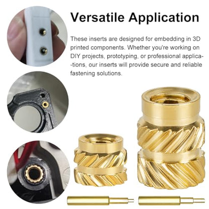 QSJ 170Pcs Threaded Inserts Set Brass Heat Set Insert M3 M4 Insert Nut with Soldering Iron Tip for 3D Printed Plastic Materials - size: (170pcs) M3, M4