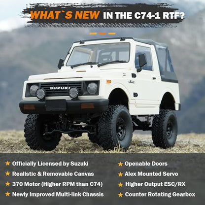 ARRIS WPL C74-1 Jimny JA11 1/10 RC Rock Crawler 4WD RTR Truck | Realistic Jimny Body, LED Lights, Full Proportional Control, Trail Adventure Ready - color: Wpl C74-1 White